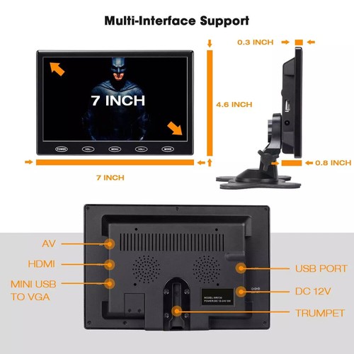 7-Zoll-Monitor-Display tragbarer Sicherheitsmonitor LCD-Bildschirm mit VGA-HDMI - Bild 5 von 8