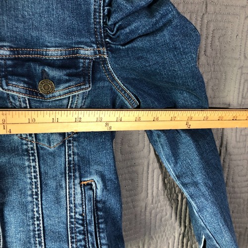GAP Kids Jean Jacket Girls Size Large Blue Cotton Blend Puff Sleeve Dark Wash - Picture 6 of 11