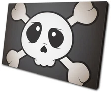 Skull and Crossbone Cartoon Illustration SINGLE CANVAS WALL ART Picture Print