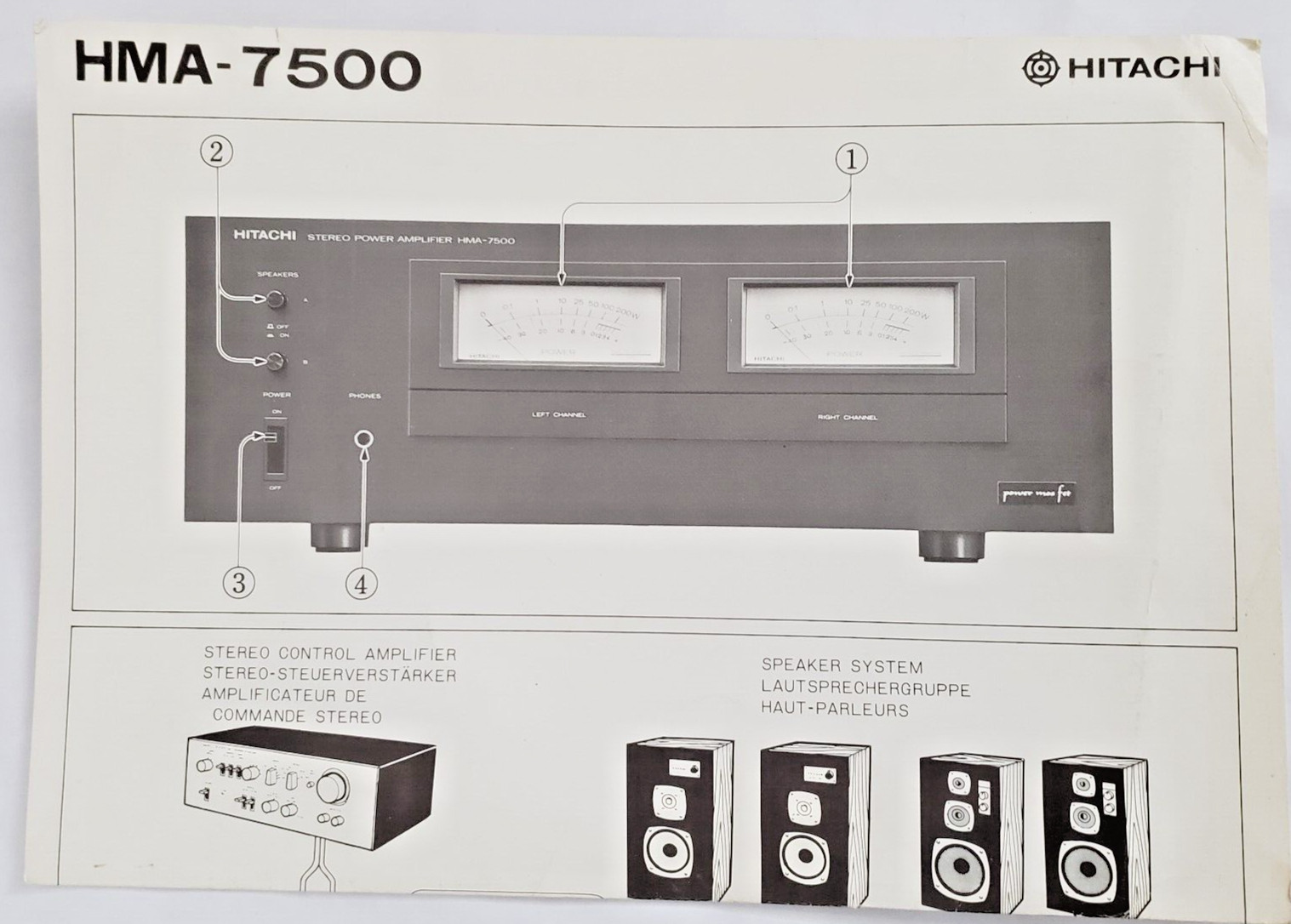 Vintage Hitachi HMA-7500 Stereo Power Amplifier Brochure Printed in Japan