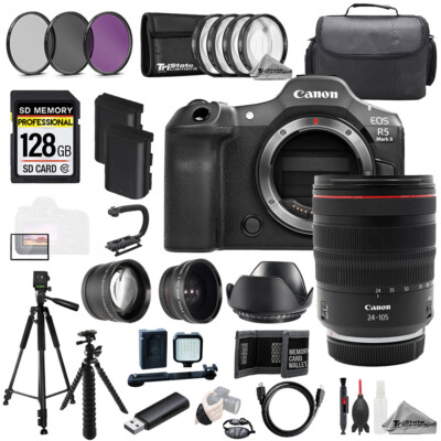Canon EOS R5 II Camera +24-105mm IS USM Lens +128GB +Ext Bat +9PC Filtr MEGA Kit