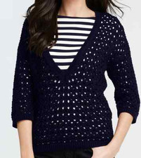 Ann Taylor Cotton Open Textured V-Neck Sweater Top Size S Petite NWT
