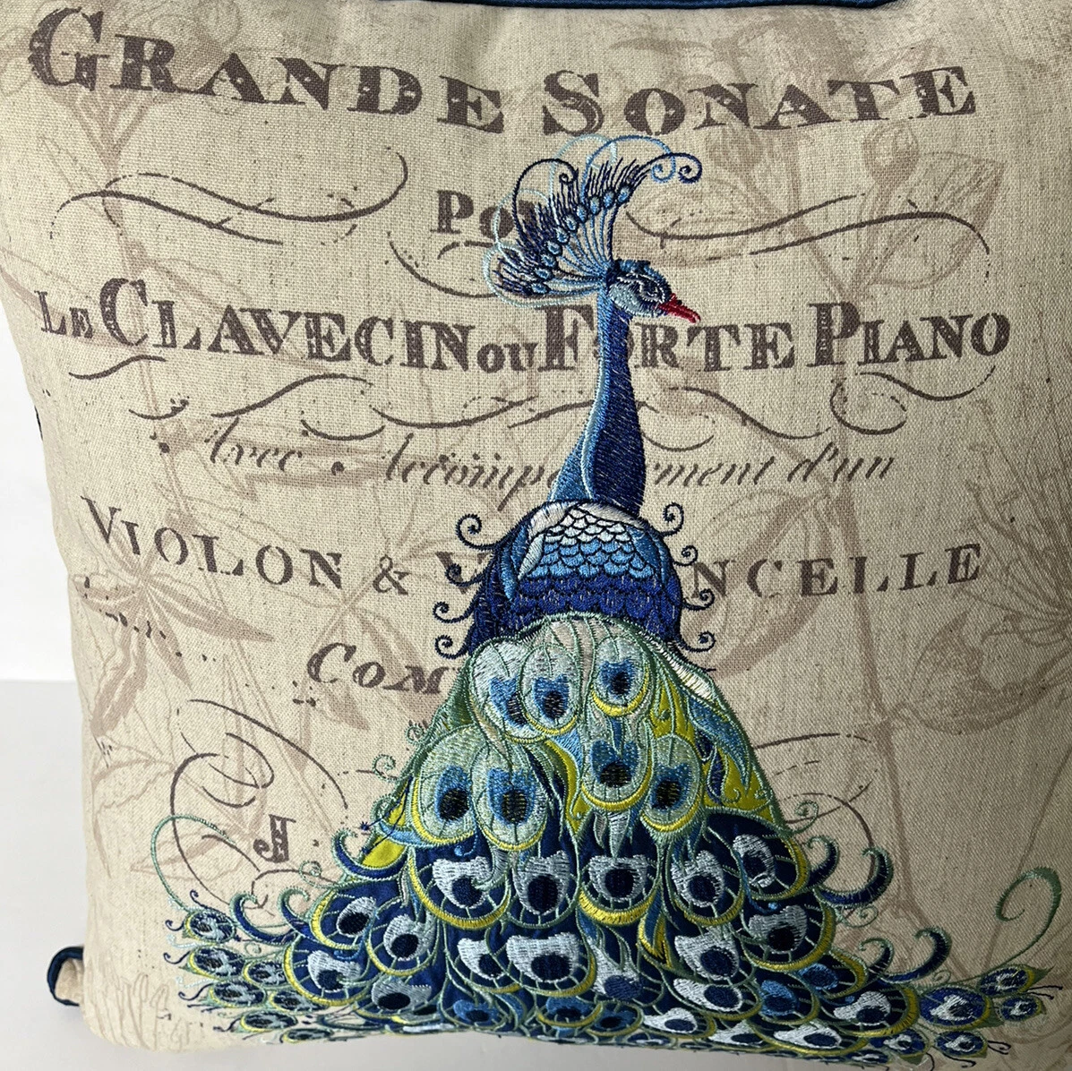 Pier 1 Peacock Throw Pillow Cover Insert Embroidered 17