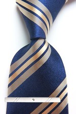 New Classic Striped Blue Brown JACQUARD WOVEN 100 Silk Men's Necktie Tie