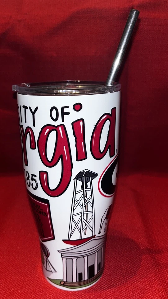 University of Georgia Bulldogs Insulated Tumbler W Straw Excellent Condition - Image 2 of 4