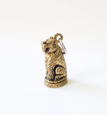 Gold Seated Tiger Figurine Pendant Powerful Lucky Brave Amulet Thailand Brass 1''