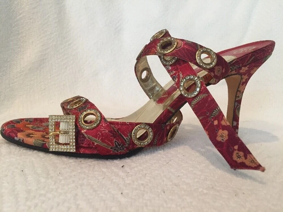 РЕДКИЕ женские сандалии Gina на красном каблуке с цветочным узором 5 США 7 Англия сандалии хрустальные - Изображение 4 из 4