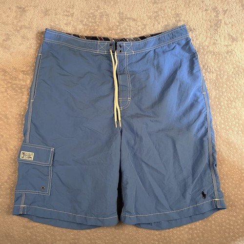 Polo Ralph Lauren Swim Trunks Men L Blue 9" Nylon Bathing Suit Sz XL - Picture 1 of 8