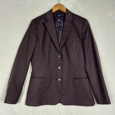 Chaps RL Blazer Womens 8 Brown Pinstriped 100% Wool Button Professional Career