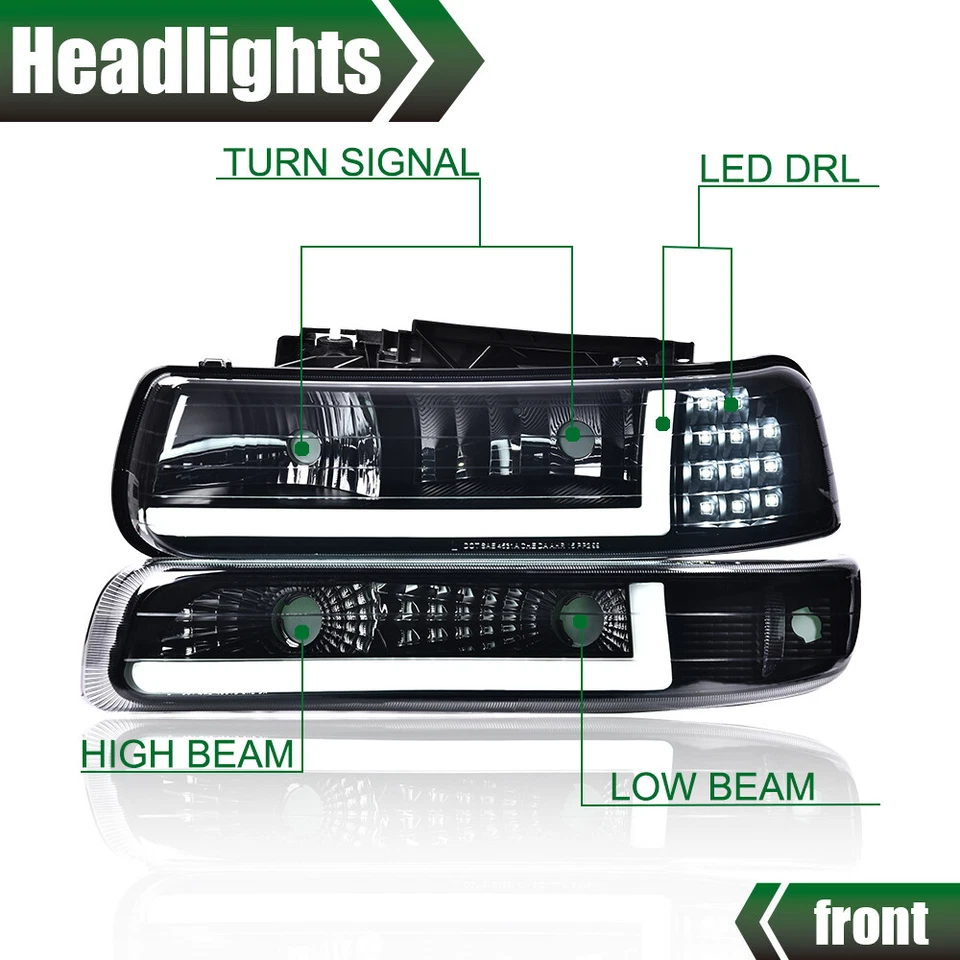 Faro LED DRL + lámpara de señal de parachoques para 99-02 Chevy Silverado 1500 2500 HD 3500 Foto 3 de 4