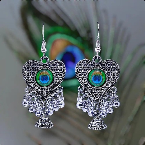 Ohrringe 4 Paar Bollywood Versilbert Ohrschmuck Jhumka Earrings Indien Jhumki - Bild 3 von 5