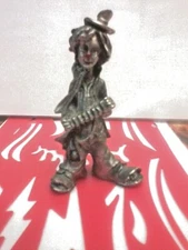 Pewter Hobo Clown /Red Nose/ Plaing on Accordion. 