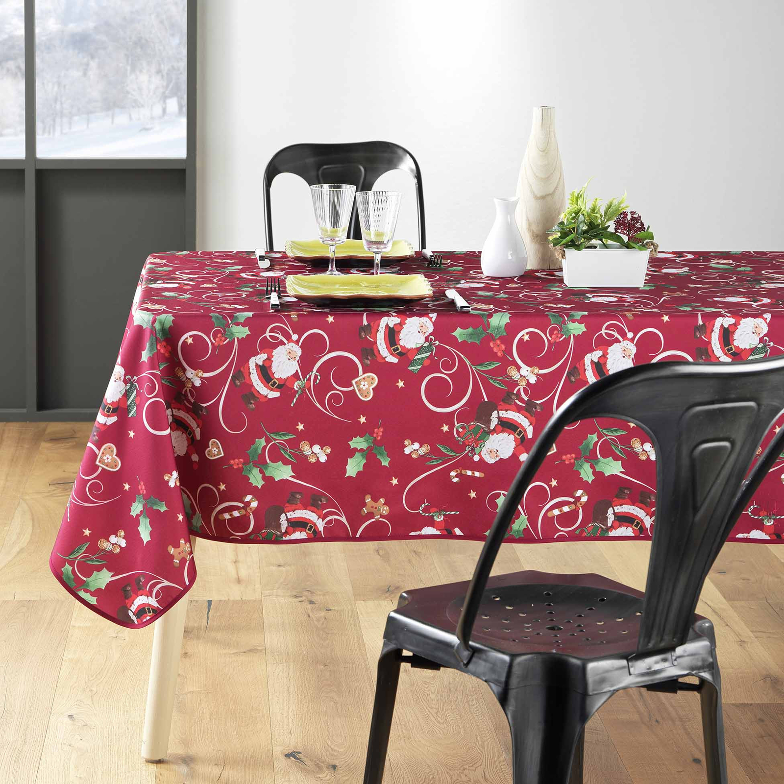 Nappe Noël rouge père noël rectangulaire 150x300 cm MCTISSU