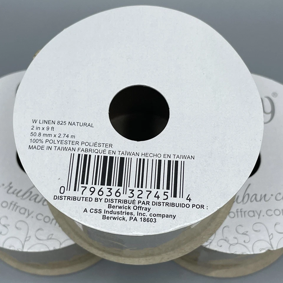 Offray Ribbon Lot Of 3 Brown Linen Polyester Ribbon In Natural 2in X 9ft - Image 4 of 4