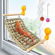 VCEPJH Bearded Dragon Hammock, Reptile Window Perch Natural Seagrass Gecko Cl...