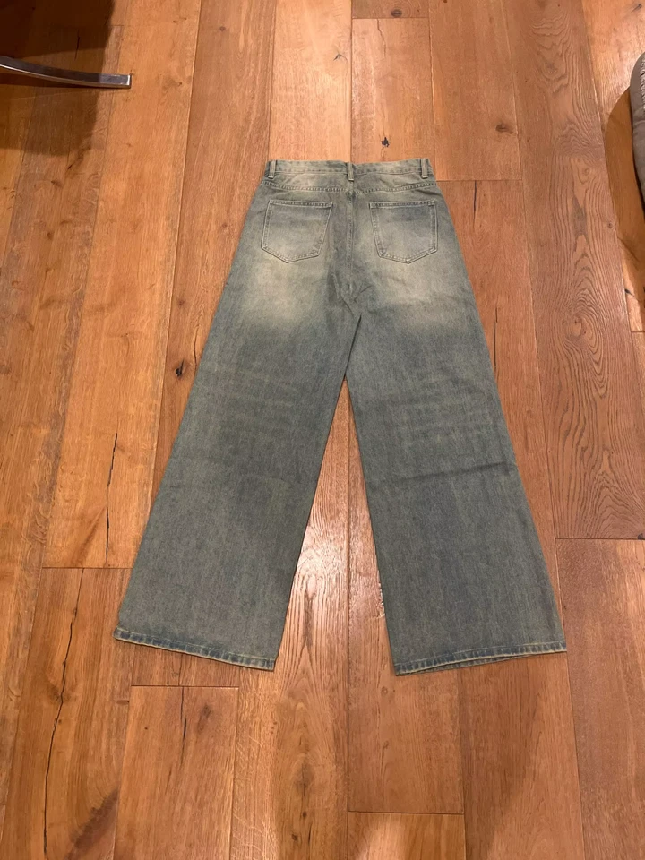 Calça jeans vintage lavada masculina solta perna larga streetwear Y2K jeans casual - Imagem 2 de 3