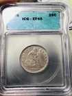 1876 Seated Liberty Quarter 25C ICG XF45 90% Silver US Coin CC28186