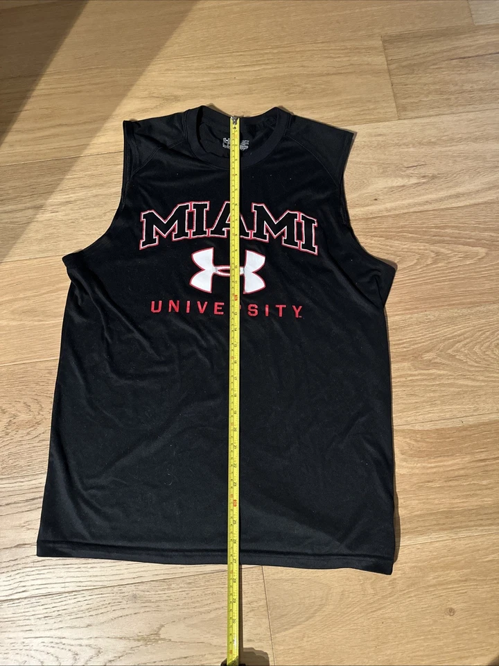 Camiseta Under Armour Miami University sin mangas M negra con logotipo frontal Foto 3 de 4