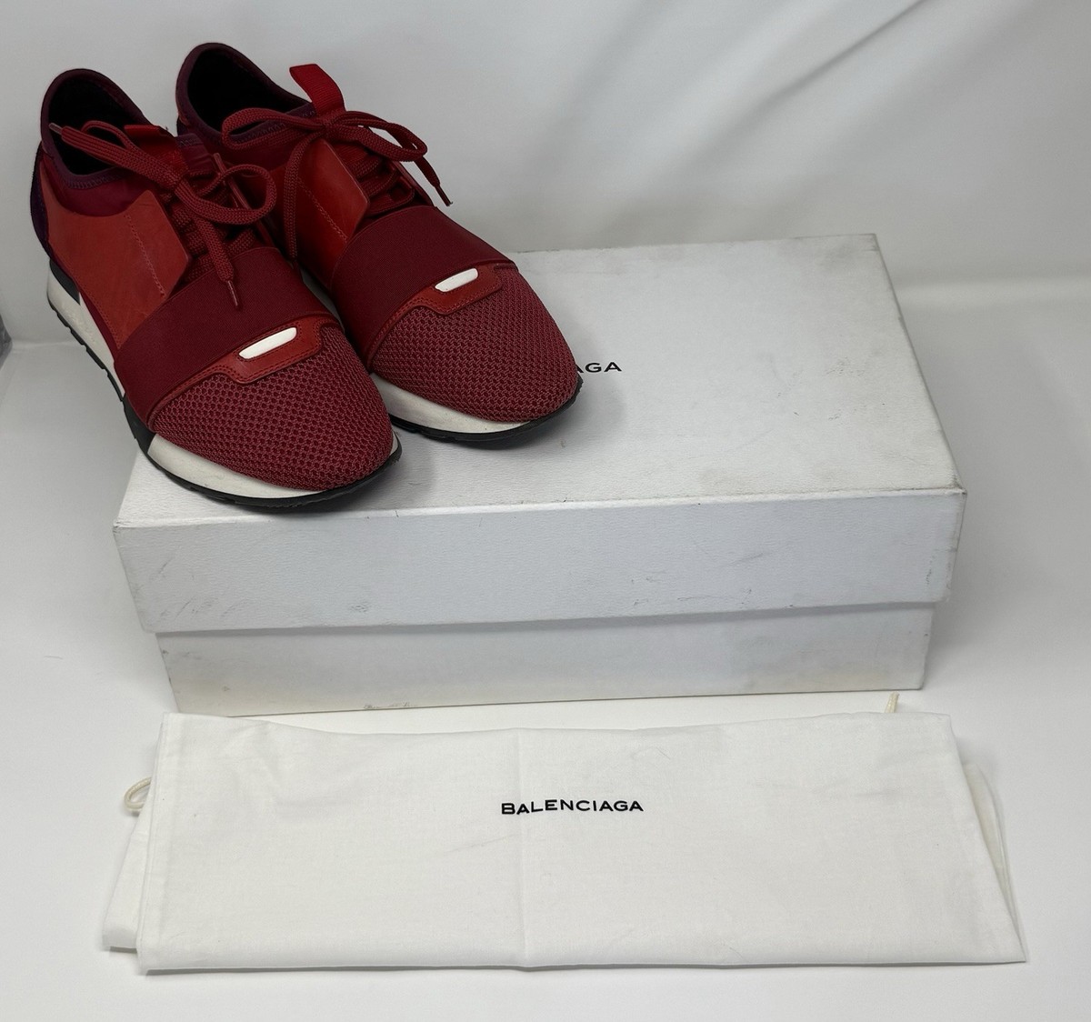 Balenciaga Race Runner Red Mesh And Leather Sneakers Low Top Size