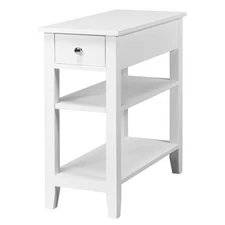 3 Tier Nightstand Bedside Table Sofa Side End Table w/Double Shelves Drawer