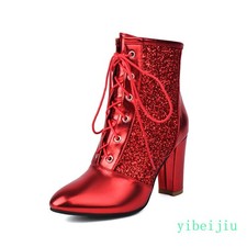 Women's Glitter Sequins Ankle Boot Lace Up High Heel Performance Show Shoes Bar