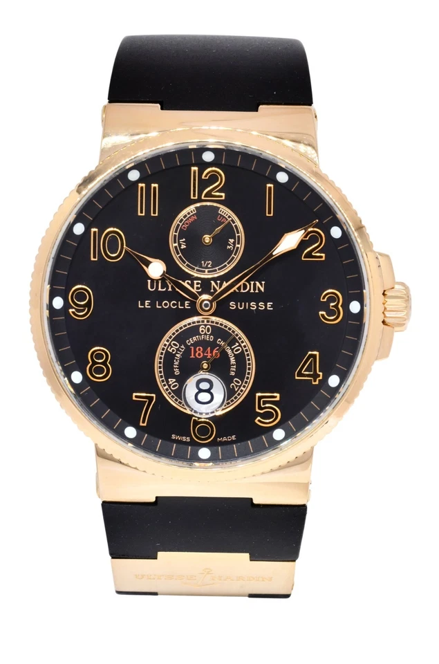 Reloj Ulysse Nardin Maxi Marine Cronómetro Oro Rosa 18k Negro 41mm B/P 266-66 Foto 2 de 4