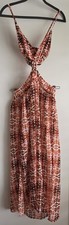 NWT Boohoo Maxi Dress M Halter Sleeveless Orange White Abstract Beach Resort