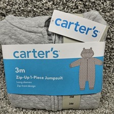 Carters Jumpsuit Baby Size 3 Month Zip-Up 1 Piece Long Sleeve Easy Care Gray