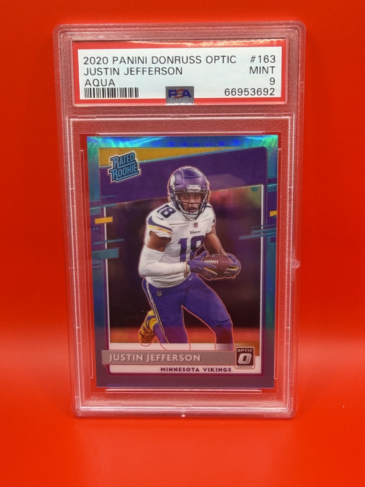 2020 Donruss Optic Rated Rookies Justin Jefferson #163 Aqua Prizm /299 PSA 9