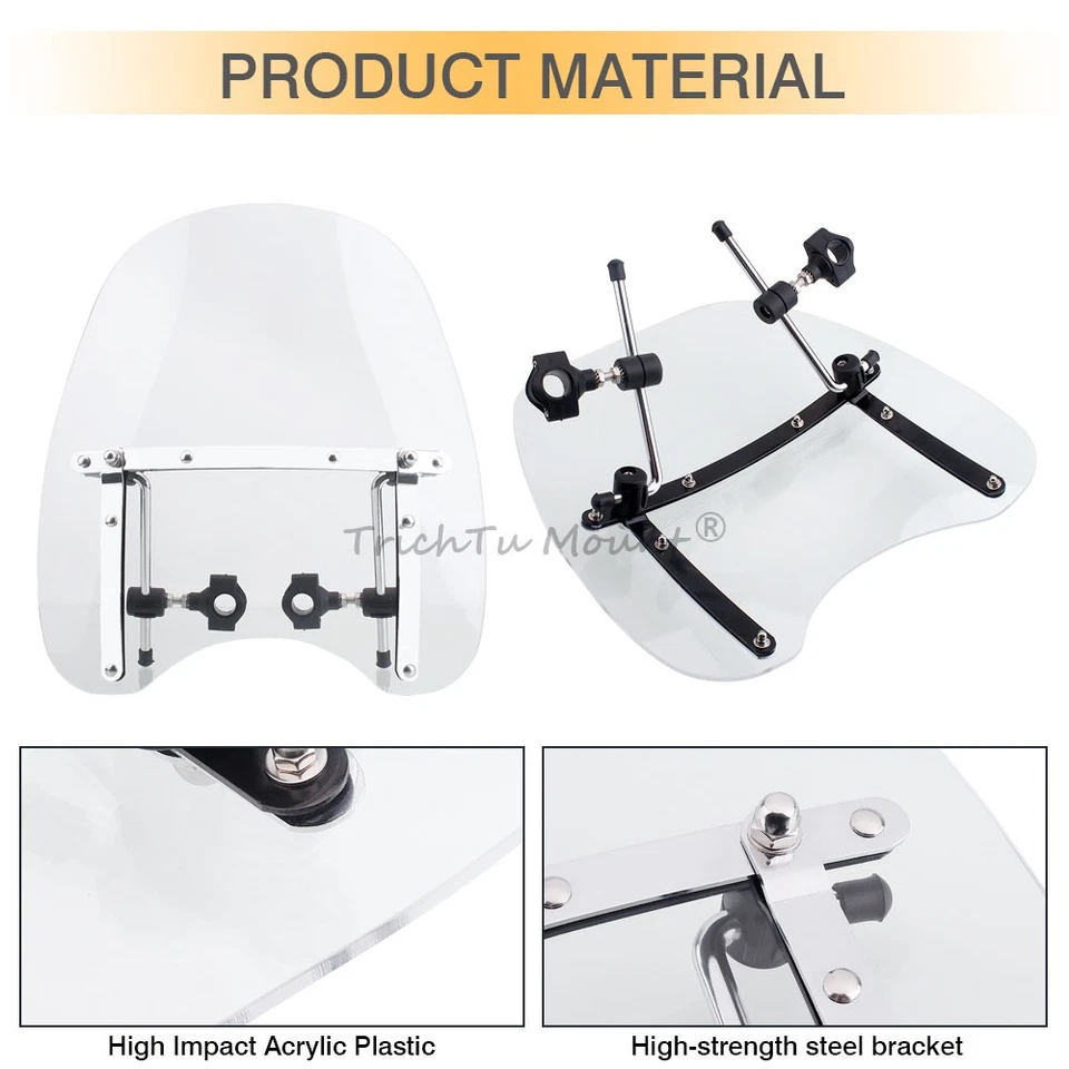 For Triumph Bonneville Bobber T100 SE T120 Windshield Windscreen 17" × 15" Clear - Image 2 of 4