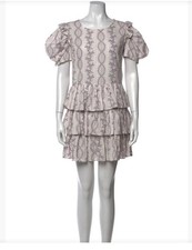 Women LoveShackFancy White Violet (Item-6) Floral Puff Sleeve Tier Mini Dress XS