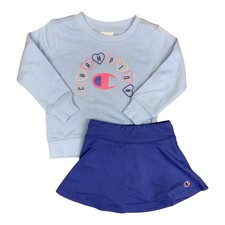 Champion Girl's 2-Piece Fleece Skort Set, Crewneck, Ribbed Cuffs/Hem 2T 
