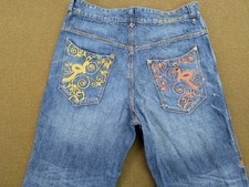 Vintage Rocawear Y2K Embroidered Pockets Size 34 X 32 Baggy Blue Jeans 90s Rap