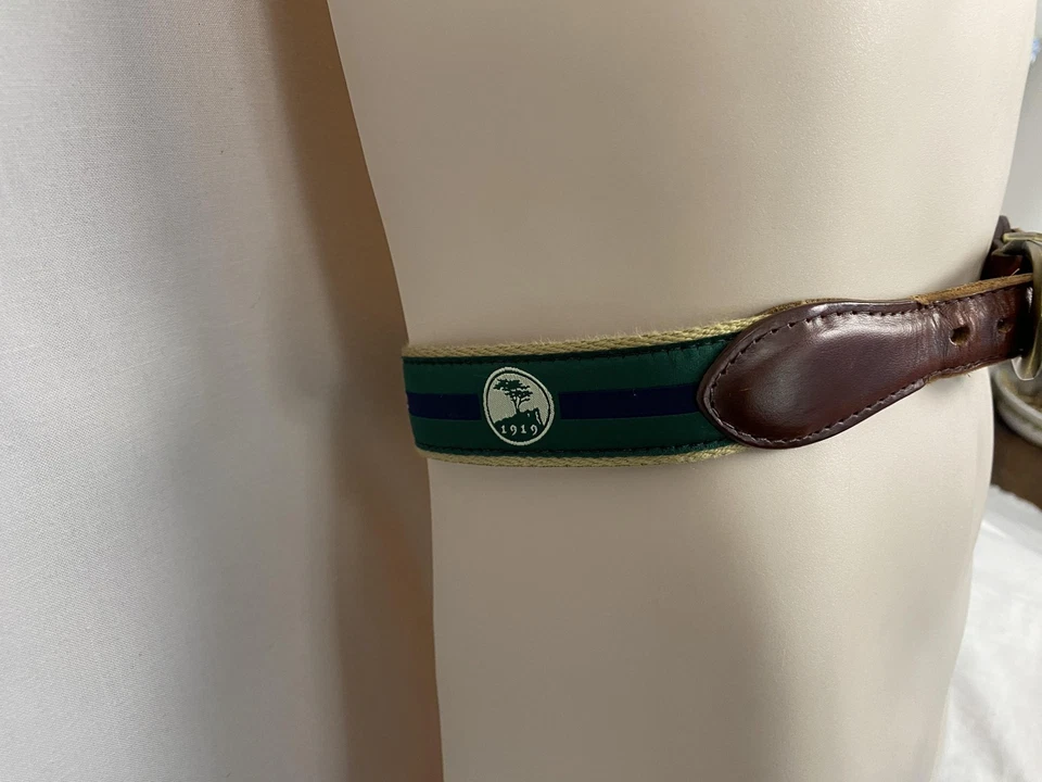 Cinturón de playa YRI Pebble para hombre 44 verde azul marino cinta lona cuero EE. UU. latón golf Foto 3 de 4