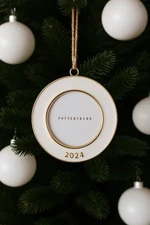 Pottery Barn 2024 WHITE Dated Enamel Round Framed Ornament -NWT