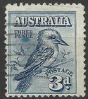 AUSTRALIA/1928/USED/SC#95/ KOOKABURRA BIRD/ MELBOURNE EXHIBITION ISSUE/ 3p
