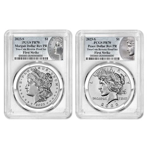 2023-S Reverse Proof $1 Morgan and Peace Dollar 2pc Set PCGS PR70 FS Morgan