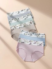 High Waist Cotton Panties Printed Plus Size Women Full Coverage Breathable 5 Pcs