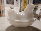 Vintage MCM Hazel Atlas White Milk Glass Chicken Hen on Nest Covered Dish