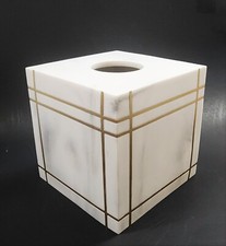 KASSATEX WHITE,GRAY,GOLD STRIPES STONE PATTERN TISSUE,NAPKIN HOLDER,COVER BOX