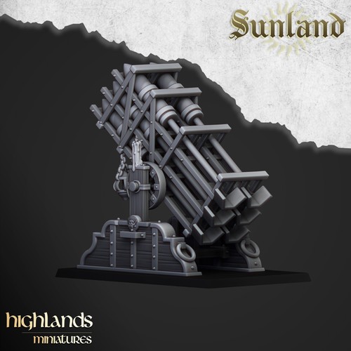 Sunland Artillery for Fantasy Wargaming by Highland Miniatures Volley Gun Mortar - Picture 9 of 11
