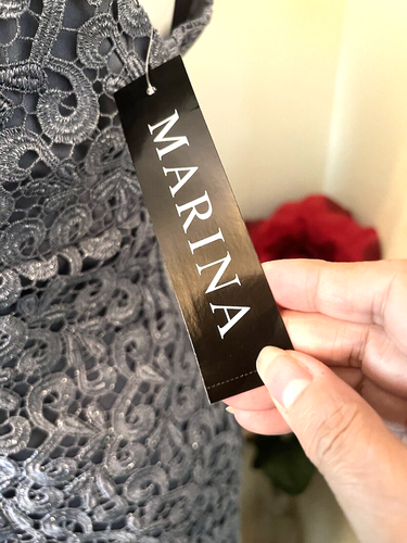 MARINA SLATE SILVER SLEEVELESS V-NECK COCKTAIL PARTY DRESS PLUS SZ 16W NWT - Bild 4 von 20