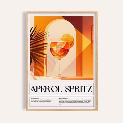 Modern Aperol Spritz Poster Cocktail Recipe Wall Art for Kitchen or Home Bar