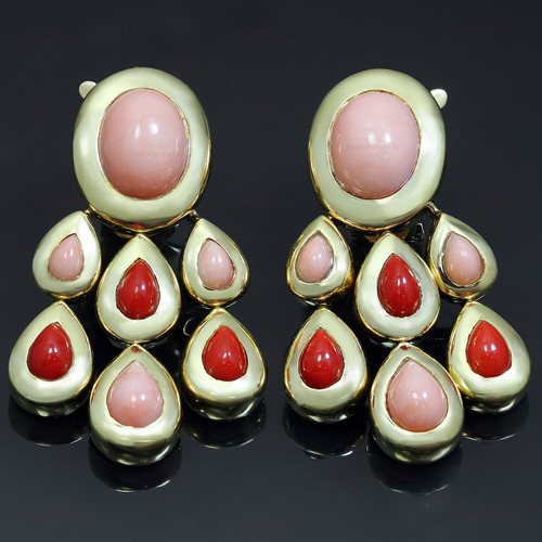 VAN CLEEF & ARPELS Girandole Coral Yellow Gold Dangle Clip-on Earrings - 第 2/7 張圖片