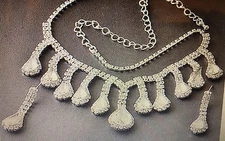 White Rhinestone Silver Tone Necklace Set  USA Seller FAST Shipping