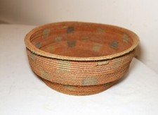 antique 1800's Native American Indian hand woven polychromed wicker basket art .