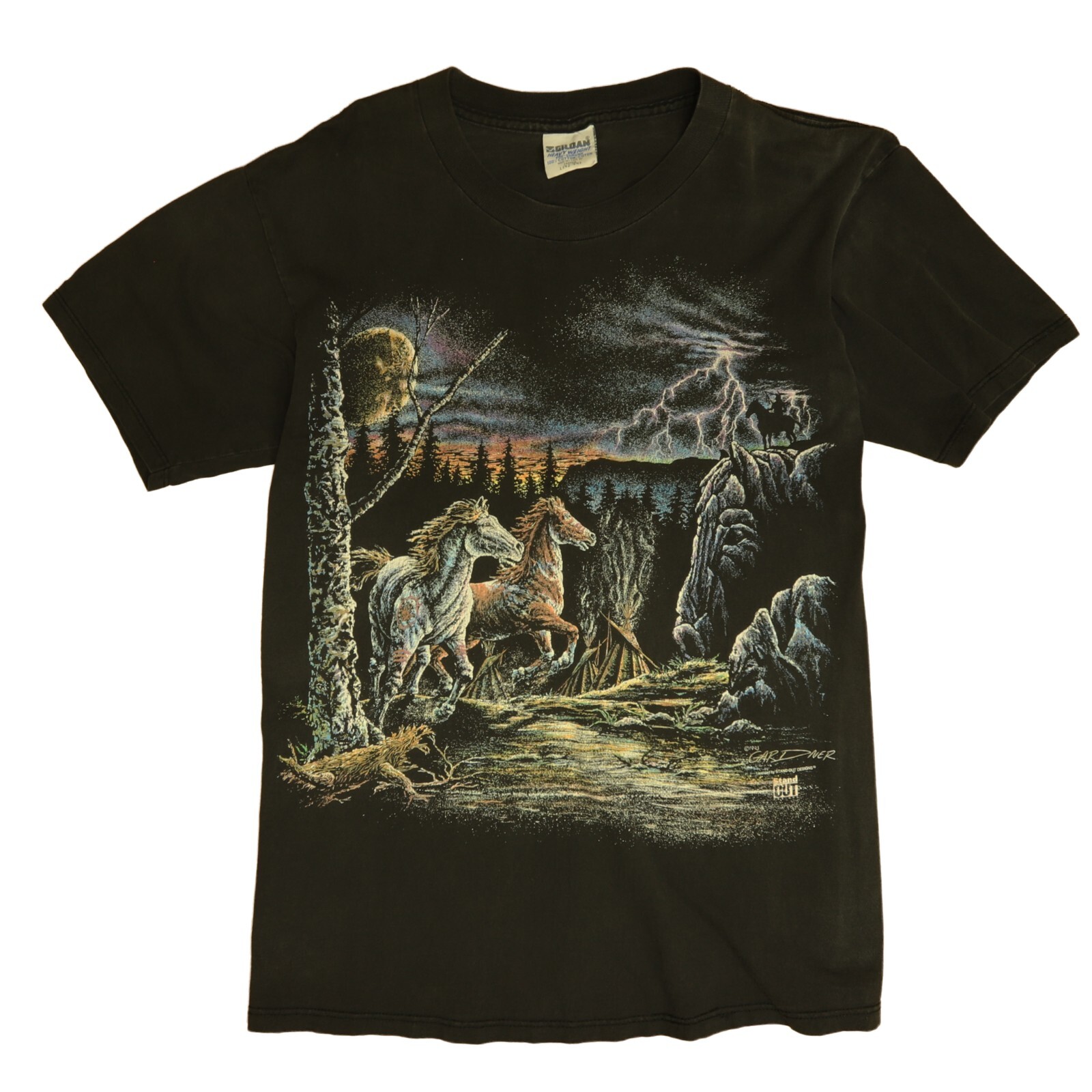 Vintage Horses Thunder Lightning TShirt Size Large N… Gem