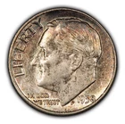 1958 10c Roosevelt Silver Dime - Luster - Speckled Rainbow Toning - SKU-Y5351