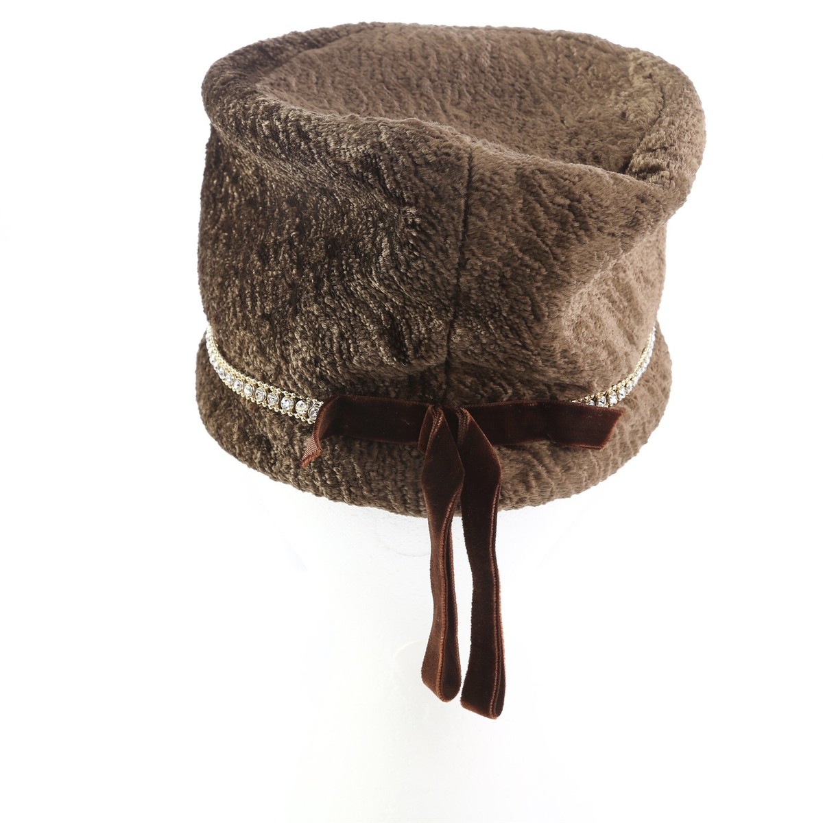 Vintage John Jr Pillbox Hat Bronze Velour Embellished Faux  display picture 1