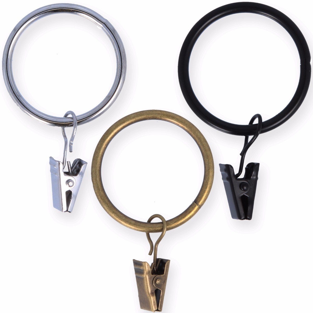 30x METAL CURTAIN POLE RINGS 25mm 50mm Hooks Eyes Clips Chrome Brass